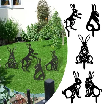 1 шт. садовое искусство с кроликом для пасхальных украшений, наружный акриловый кол с силуэтом кролика, черный кролик, садовое искусство с кроликом во дворе