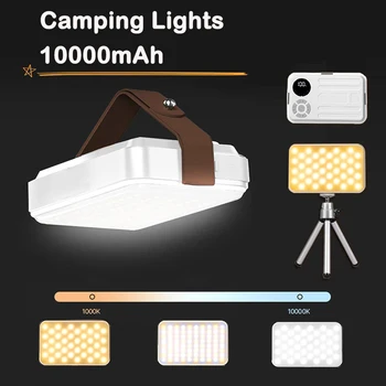 10000 мАч Перезаряжаемый светодиодный фонарь для кемпинга с подставкой и шнурком PD18w Дисплей заряда батареи Портативный Фонарик Фонарь для палатки