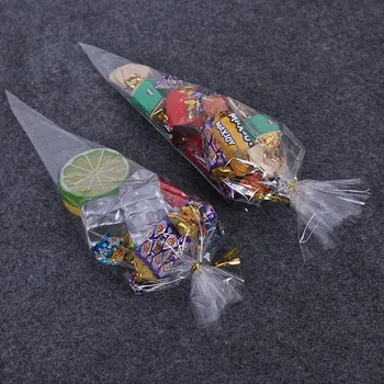 100шт Пакеты для конфетных рожков Подарочный пакет для цветов Прозрачный Целлофановый упаковочный пакет Упаковка шоколада День Рождения Свадьба Сладкий Попкорн Пластик B