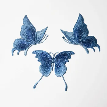 1шт Новых синих кружевных нашивок с бабочками, пришитых к одежде, сумке, жакету, швейной аппликации, танцевальному платью, швейным принадлежностям.