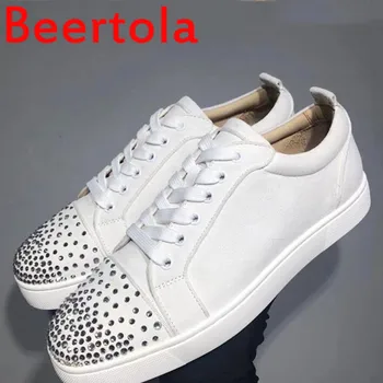 2020 Бренд Beertola, модные мужские кроссовки из флока, украшенные стразами, на плоской подошве, на шнуровке, Повседневная мужская обувь для ходьбы большого размера