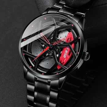 2021 Часы Новое 3D Колесо Спортивного автомобиля Мужские Наручные Часы Модные Уникальные Часы Кварцевый Обод Ступицы Водонепроницаемые Часы Montre Homme