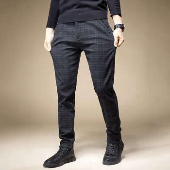 2022 Мужские повседневные брюки в клетку с эластичной полосой, мужские деловые брюки Four Seasons высокого качества, мужские прямые брюки