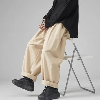 2022 Мужские повседневные брюки с широкими штанинами, хлопковые брюки оверсайз, Однотонные модные Мужские штаны для бега трусцой, Корейская уличная одежда, винтаж XL