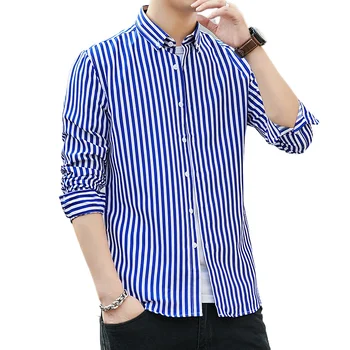 2023 Весна-осень Мужская полосатая рубашка M-5XL с длинным рукавом корейской версии, тонкая молодежная красивая молодежная популярная повседневная рубашка, тренд