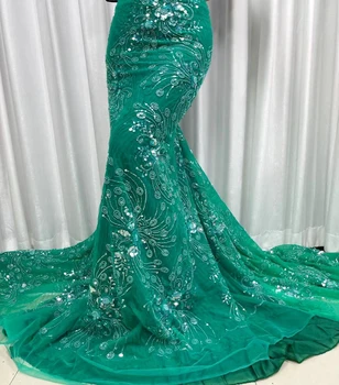 2023 Высококачественная Африканская Нигерийская тюлевая кружевная ткань, вышивка пайетками, Французский гипюр, свадебное платье, расшитое бисером, 5 ярдов