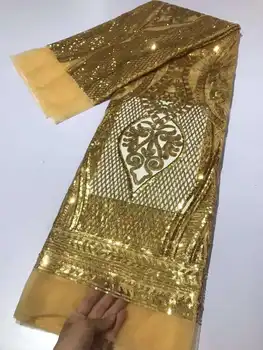 2023 Высококачественная Золотая Линия, Африканская кружевная ткань с блестками, Французская Сетчатая вышивка, Тюлевая кружевная ткань для Нигерийского свадебного платья