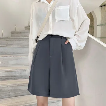 2023 Летние женские шорты Lucyever, Повседневные свободные широкие шорты длиной до колен, женские Корейские модные офисные короткие брюки с карманами
