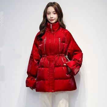 2023 Новая зимняя парка Женская яркая куртка для лица Хлопковое пальто средней длины Женская одежда