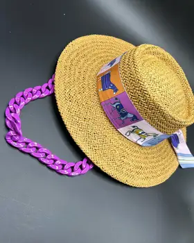 2023 Французская соломенная шляпа с вогнуто-выпуклым верхом, новый стиль, аксессуары для шелковых шарфов, солнцезащитная шляпа, уличная соломенная шляпа, панковская пляжная шляпа для мужчин и женщин