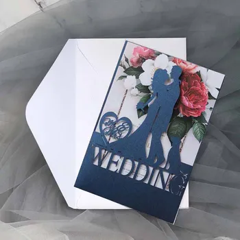 25шт Свадебных приглашений, вырезанных лазером для жениха и невесты, Романтическая пригласительная открытка, Поздравительная открытка, подарочная карта с конвертом для декора вечеринки