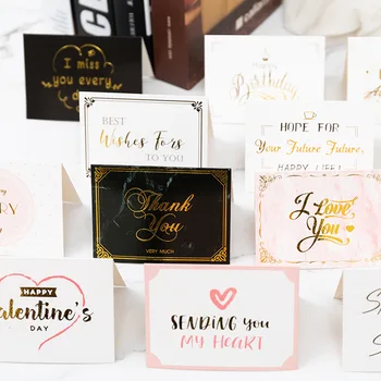 5 шт./упак. Благодарственные открытки с золотым шрифтом На День Святого Валентина Свадебные поздравительные открытки для подарочной коробки, небольшой деловой упаковки, поздравительные открытки на День рождения