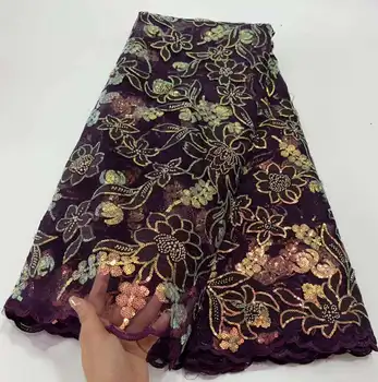 5 ярдов тюлевой сетки, Африканская кружевная ткань, расшитое бисером кружево 2023, Высококачественные ткани с 3D блестками из Нигерии для пошива свадебных вечерних платьев
