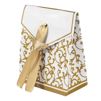 50 шт. Прекрасных подарочных коробок для конфет на свадьбу с лентами (золотистые)
