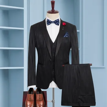 8XL комплект из 3 предметов (куртка + жилет + брюки), Мужские блейзеры в тонкую клетку, Британский деловой костюм, мужской свадебный пиджак для жениха