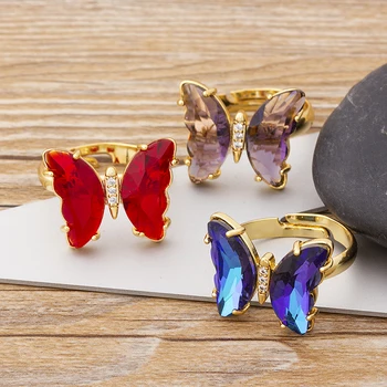 AIBEF Модные Открывающие кольца высшего качества, красочные Обручальные кольца с бабочкой из кубического циркония, Роскошные ювелирные изделия с кристаллами для женщин