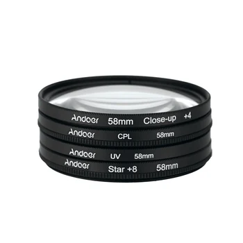 Andoer 58mm UV + CPL + Крупный план + 4 + Звездный 8-Точечный Фильтр Комплект Круговых фильтров Фильтр с Круговой поляризацией Макросъемка Крупным планом для зеркальной камеры