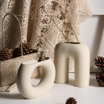 Gaya Nordic Vas Keramik Buram Wadah Bunga Seni Modern Ruang Tamu Dekorasi Rumah Kantor Dekorasi Interior Aksesori