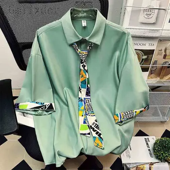 Gmiixder Летняя рубашка с граффити Унисекс, винтажная блузка на пуговицах из ледяного шелка, Мужская и Женская крутая рубашка с коротким рукавом в Гонконгском стиле