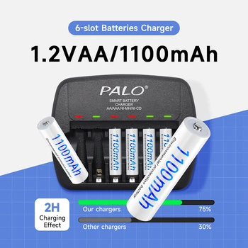 PALO 1.2V AAA Ni-MH NiCd Зарядное Устройство NI-MH 1100mAh Аккумуляторные Батареи + 6 сЛотов Светодиодного Интеллектуального Зарядного Устройства Быстрая Зарядка