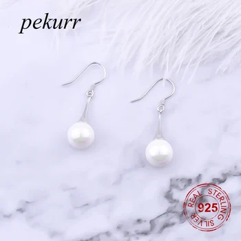 Pekurr, круглая люстра из стерлингового серебра 925 пробы, серьги с белым жемчугом в виде ракушки для женщин, длинные висячие серьги, модные украшения