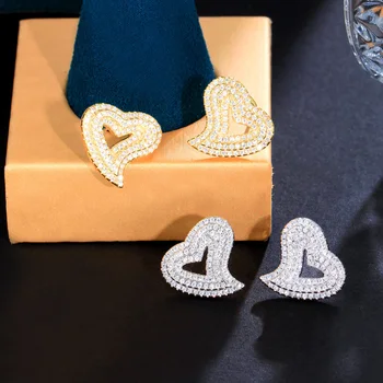 ThreeGraces изысканный полный кубический цирконий золото цвет сердце форма серьги для женщин корейская мода ювелирные изделия день E1138