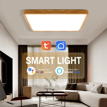 Tuya Smart LED Потолочный Светильник Wood Panel Light Приложение Голосового Управления Alexa / Google Remote Control Квадратные Потолочные Светильники Для Гостиной