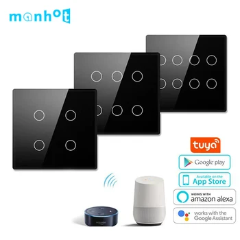 Tuya WiFi Smart 4x4 Бразилия Выключатель света 4/6/8 групп Настенные выключатели с сенсорной панелью, голосовое управление для Alexa Google Home Smart Life