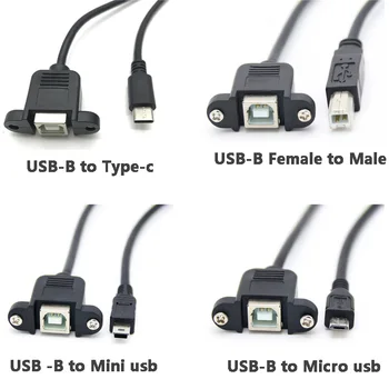 USB 2.0 Тип B от женщины к мужчине Тип-c Micro Mini usb УДЛИНИТЕЛЬНЫЙ кабель для передачи данных Крепление на панели для шнура принтера с отверстием для винта 30 см