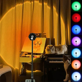 USB лампа Sunset, Многоцветный проектор, освещение настроения, Гостиная, спальня, ночник, декор комнаты, атмосфера бара, фон для фотосъемки
