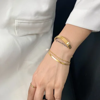 Uworld двухслойный наращиваемый плоский браслет-цепочка в виде змеи для женщин, позолоченный браслет-цепочка из цилиндрических бусин из нержавеющей стали