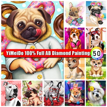 YIMEIDO Full AB Diamond Painting 100 животных, Собака, Квадратная / Круглая Алмазная вышивка Ручной работы, Очки 