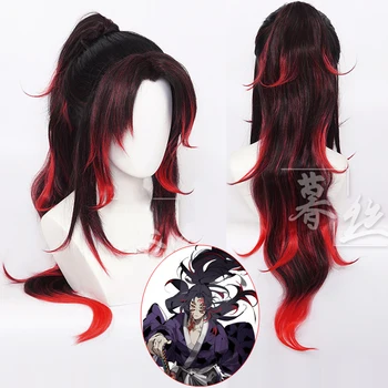 Аниме Demon Slayer Kimetsu No Yaiba Косплей Парик Кокусибо Косплей Черно-рыжий Парик для волос Татуировка Аксессуары для ролевых игр на Хэллоуин