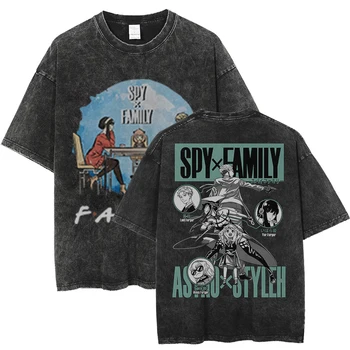 Аниме SPY X FAMILY Forger Семейная футболка, выстиранная футболка, Летние хлопковые топы с коротким рукавом, мужская футболка SPY X FAMILY Anya Forger