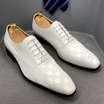 Большой размер 13 47 Классические итальянские мужские Оксфорды из натуральной кожи, белые туфли на шнуровке с острым носком для свадебной вечеринки, вечерние туфли для мужчин