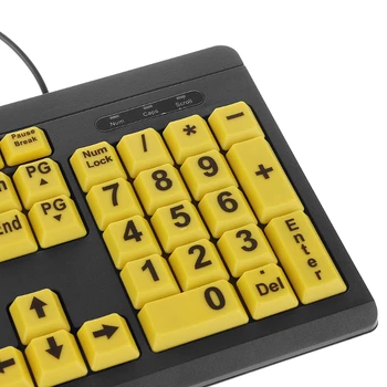 Большой черный буквенный принт, желтая кнопка, проводная клавиатура USB для пожилых людей и слабовидящих