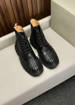 Ботинки из натуральной кожи TB THOM, повседневные классические модельные ботильоны без застежки, высококачественная мужская обувь на шнуровке, увеличенный ботинок с круглым носком