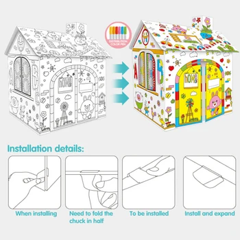 Бумажный картонный игровой домик, игрушки для рисования, игрушки для взаимодействия в помещении, на открытом воздухе, в саду, в спальне, подарки для детей