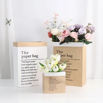 Ваза для растений из крафт-бумаги, настольный цветочный горшок, Двухслойная ваза для цветов, бумажный пакет для хранения, Утолщенный декоративный пакет для хранения.