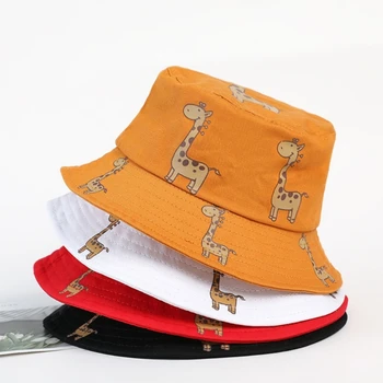 Весенне-осенние детские шляпы-ведерки с мультяшным жирафом, солнцезащитная шляпа для девочек и мальчиков, пляжная шляпа для кемпинга, рыболовная кепка, повседневная панама