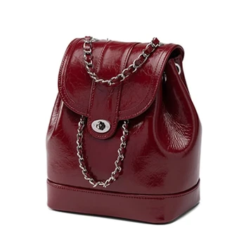 Весенний Новый рюкзак на цепочке из блестящей масляно-восковой кожи, винтажная сумка подмышками, женский кошелек корейского нишевого бренда