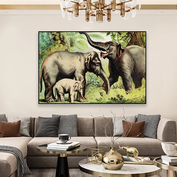 Винтажный плакат с азиатским слоном, два Слона и теленок, ретро принты, картина на холсте, домашнее чтение, Гостиная, библиотека, декор