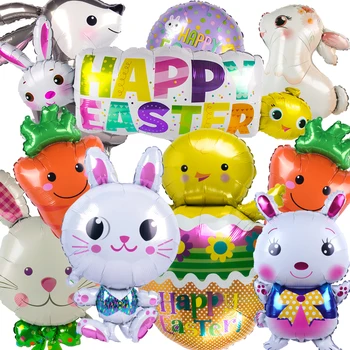 Воздушный шар из фольги в форме кролика, моркови, яйца, цыпленка, Пасхальные украшения, воздушные шары, надувная игрушка-кролик на День рождения, 2023 Пасхальные принадлежности