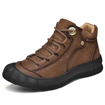 Высококачественные мужские ботинки из натуральной кожи, теплая зимняя обувь на плюшевом меху, мужские водонепроницаемые зимние ботинки на открытом воздухе Большого размера по щиколотку, 2