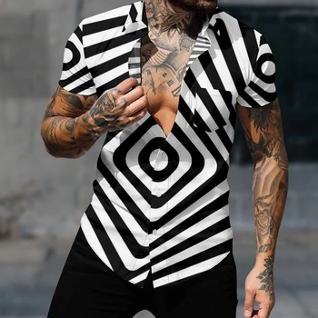 Гавайская рубашка для мужчин в стиле граффити Рубашка в полоску с 3D принтом Уютная повседневная пляжная одежда большого размера с коротким рукавом 3