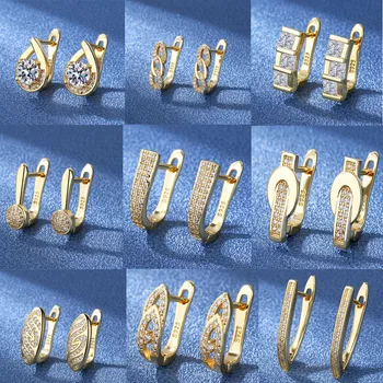 Горячая распродажа, женские серьги-кольца из серебра 925 пробы, роскошные сверкающие серьги Pave CZ U-образной формы в виде звезды и Луны, модные серьги для девочки