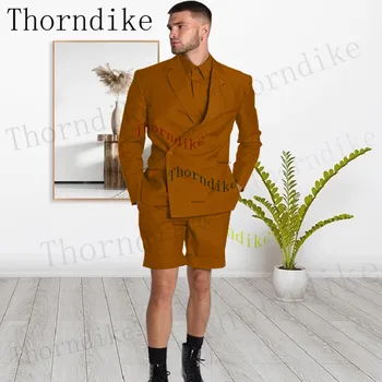 Двубортные мужские костюмы Thorndike, сшитые на заказ, короткие брюки, летний пляжный костюм жениха, повседневный деловой блейзер для шафера на свадьбе