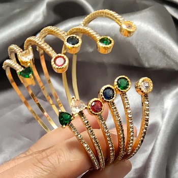 Дубайская невеста Африканские 18-Каратные позолоченные браслеты Каменная свадьба Дубай Открытый штык Многоцветные Браслеты для женщин Нигерийские украшения