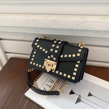 Женская модная сумка-мессенджер на маленькой цепочке с заклепками, универсальные сумки через плечо, женская брендовая дизайнерская вечерняя сумочка