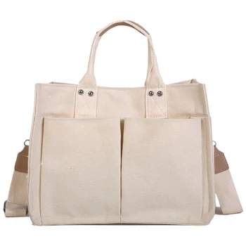 Женская сумка-тоут, большая вместительная простая сумка, холщовый регулируемый ремень, Множество карманов, однотонная повседневная сумка для девочек женского пола